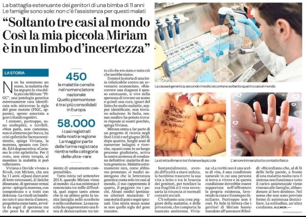 La storia di Miriam su La Stampa in occasione della Giornata Mondiale delle Malattie Rare